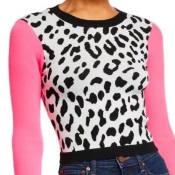 NWOT'S Alice + Olivia Leopard Print W/Hot Pink Sleeves Sweater Size Sm